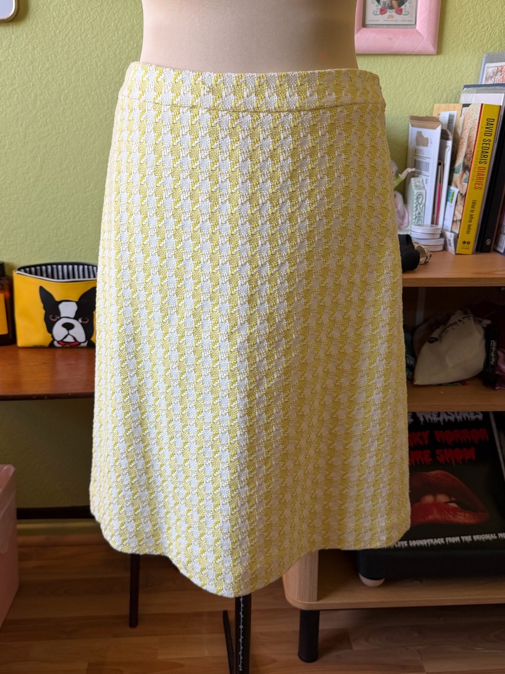 Banana Republic Yellow White Houndstooth Tweed A-Line Skirt, Size 6